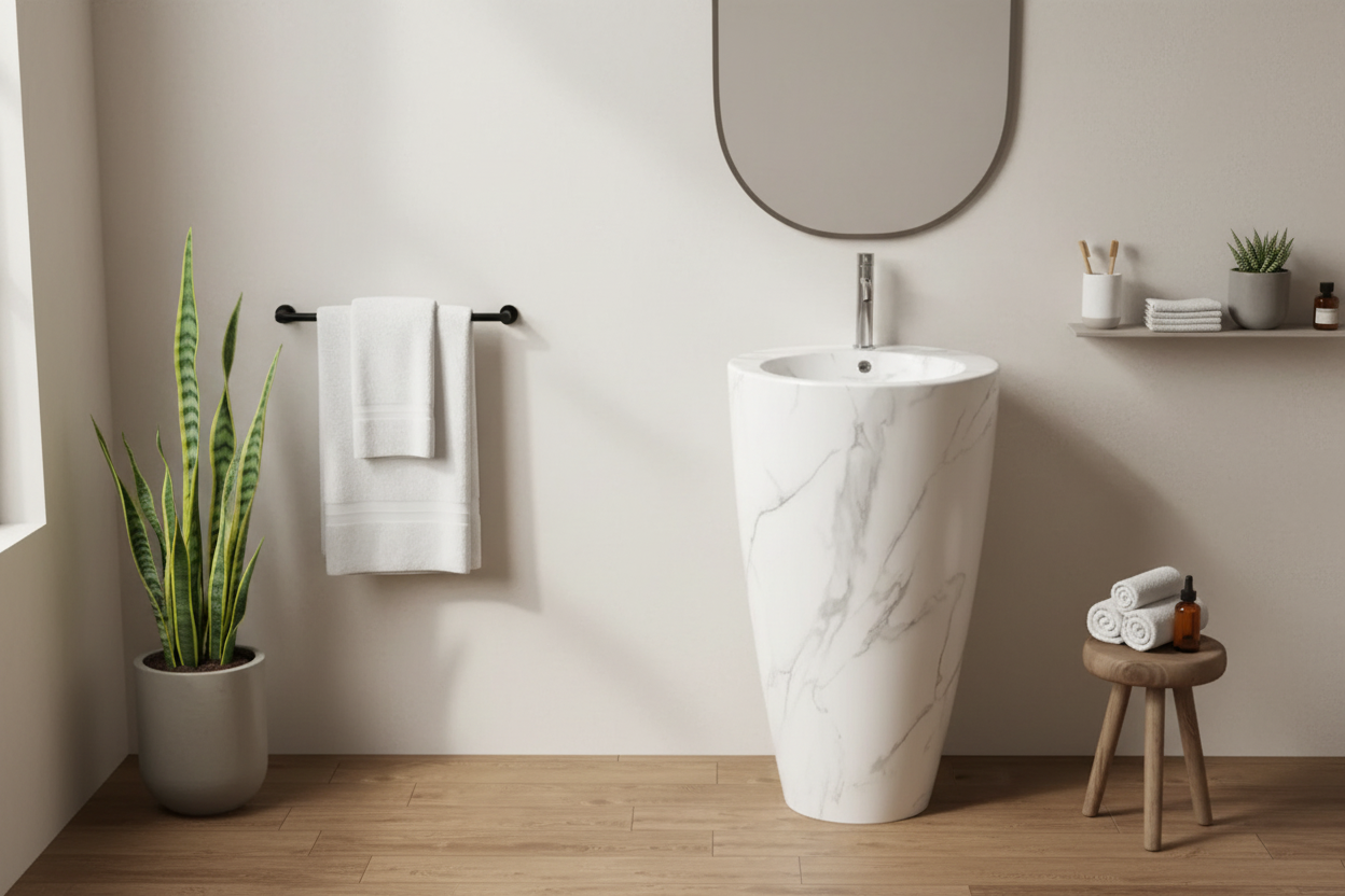 Lavabo freestanding Bathcore Materiale ceramica - Marmorizzato bianco