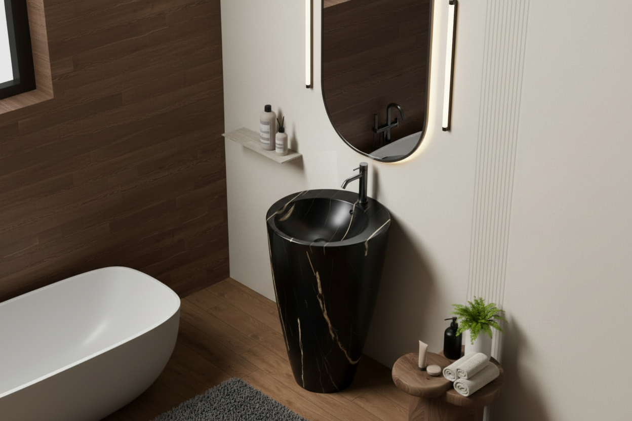 Lavabo freestanding Bathcore Materiale ceramica - Marmorizzato nero