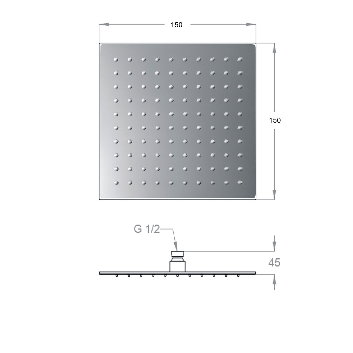 Soffione doccia Ares quadrato 15x15 cm ultraslim in acciaio inox con braccio doccia by CeramicStore | Lo specialista del tuo bagno