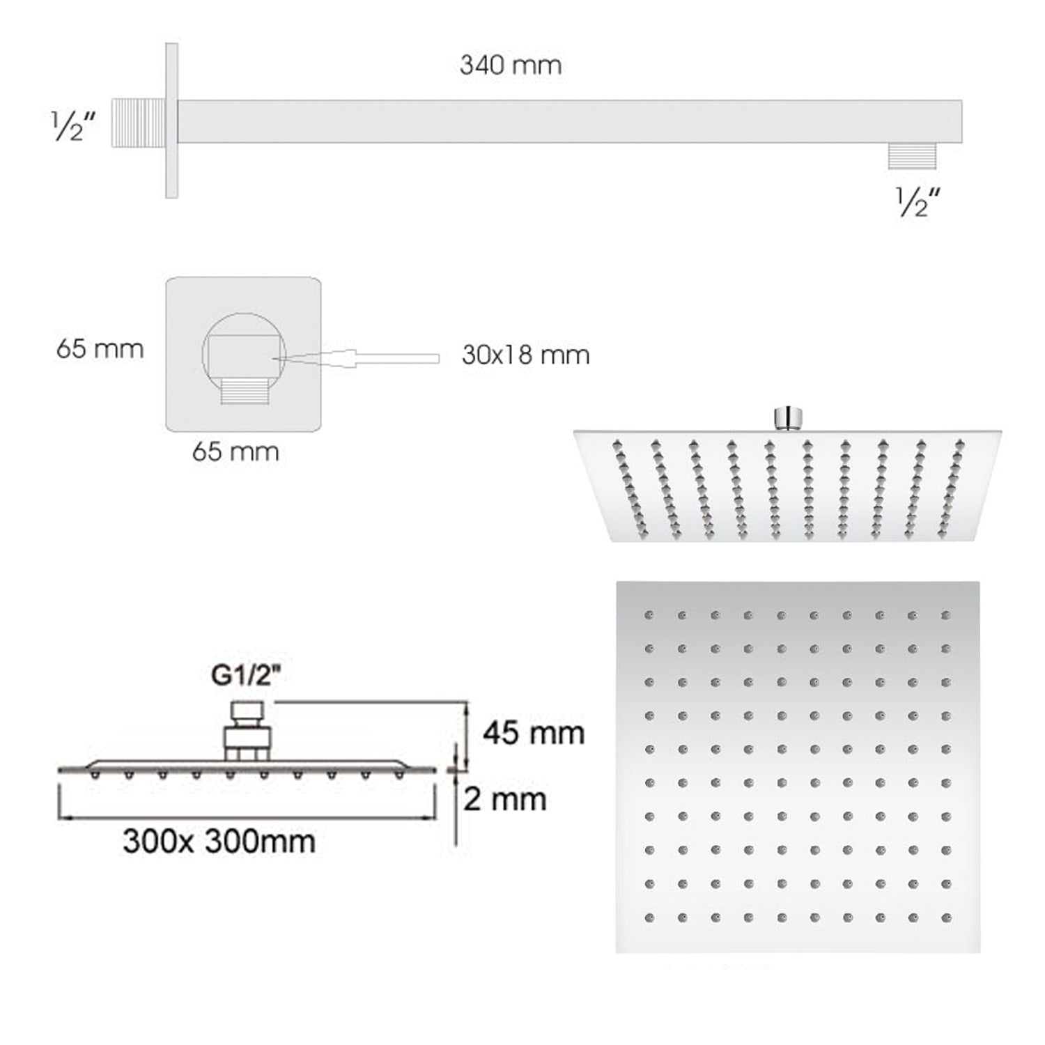 Soffione doccia quadrato ultraslim 30x30 con braccio doccia in acciaio inox lucidato di Ares by CeramicStore | Lo specialista del tuo bagno