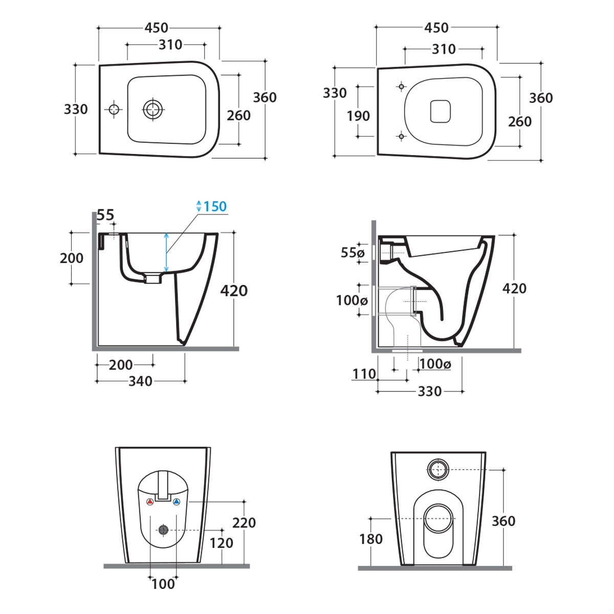 Sanitari Filo parete per bagni piccoli Ceramica Globo Stone 45 wc + bidet + sedile Soft Close