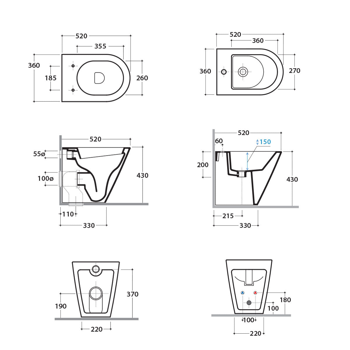 Sanitari Filo parete Ceramica Globo Forty3 52 WC BIDET SEDILE SOFT CLOSE