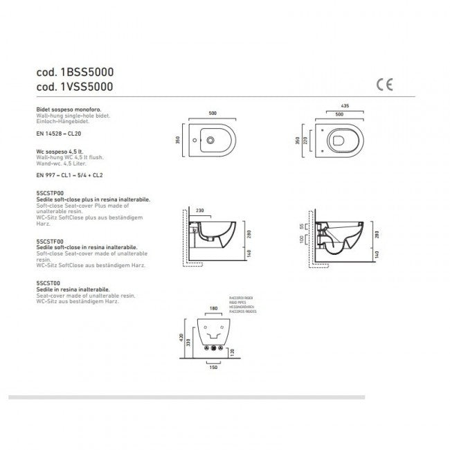 Sanitari Sospesi senza brida Ceramica Catalano Sfera 50 wc NewFlush