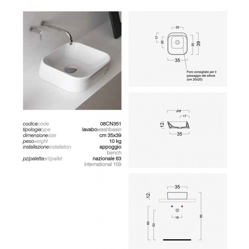 Lavabo da Appoggio Domus Falerii F50 35X39 by CeramicStore | Lo specialista del tuo bagno