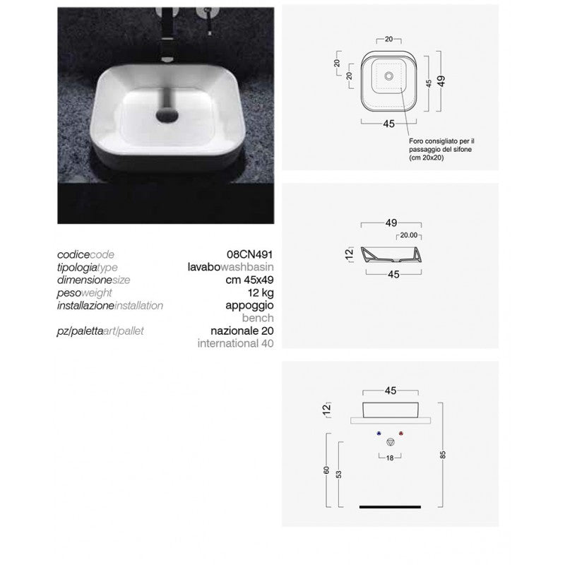 Lavabo da Appoggio Domus Falerii F50 45X49 by CeramicStore | Lo specialista del tuo bagno