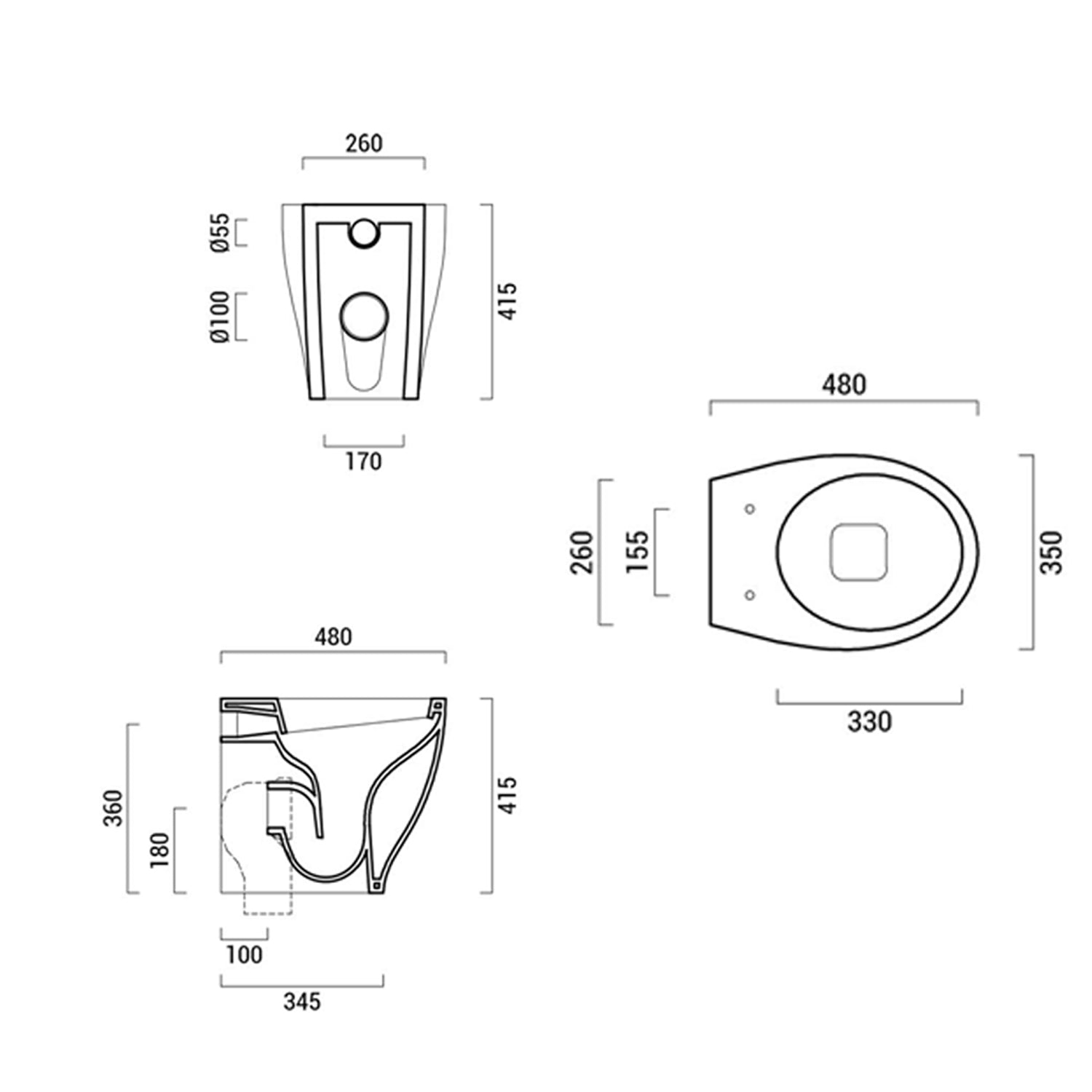 WC filo muro con profondità ridotta - Domus Falerii Mascalzone con sedile Soft Close