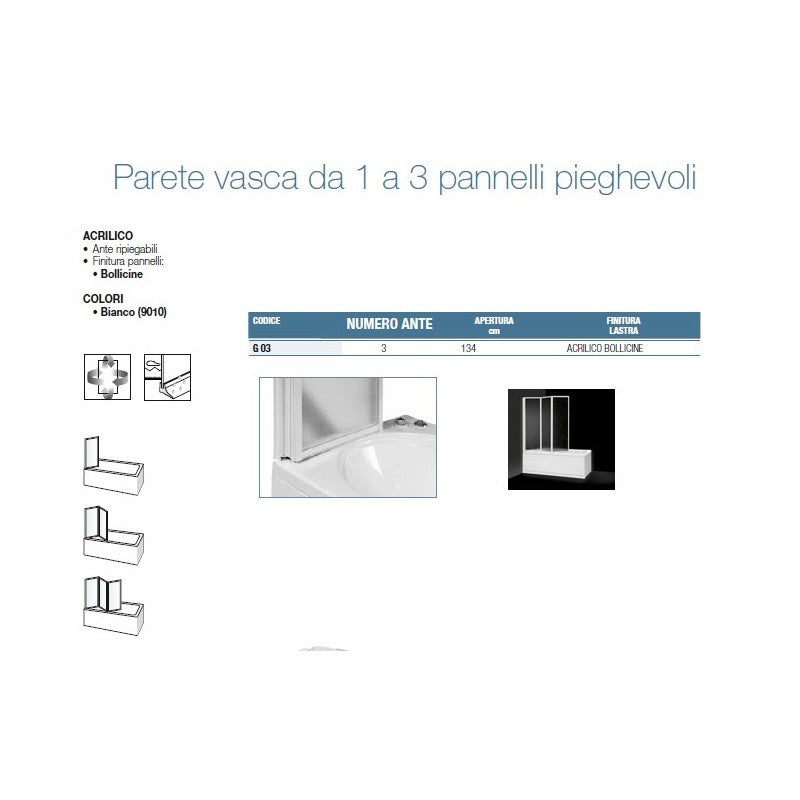 Parete vasca 133 cm con pannelli Pieghevoli alluminio e acrilico by CeramicStore | Lo specialista del tuo bagno