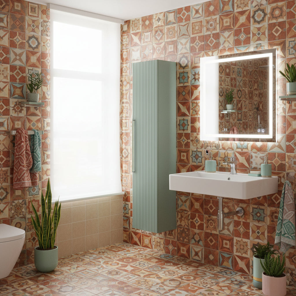 Colonna da bagno Collezione rigo con anta Cannettata CM 30*24*150 CM colore Verde