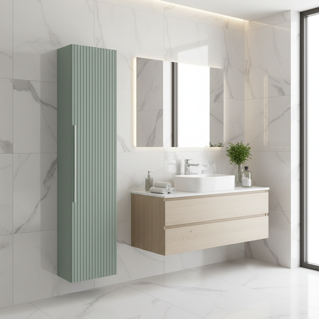 Colonna da bagno Collezione rigo con anta Cannettata CM 30*24*150 CM colore Verde