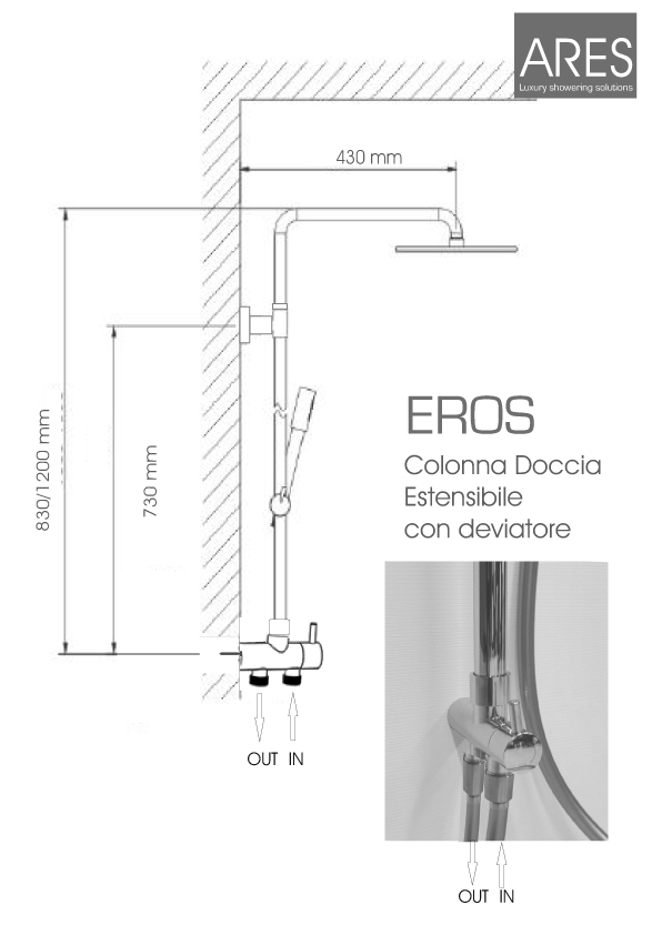 Colonna Doccia a ponte ARES modello Eros con soffione tondo in metallo d.20 cm by CeramicStore | Lo specialista del tuo bagno