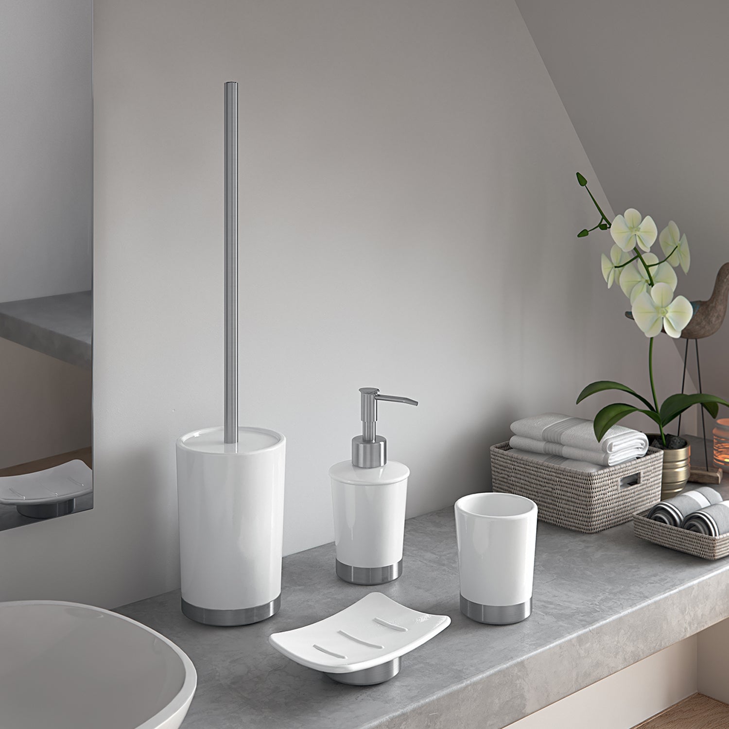 Portaspazzolini in ceramica e Acciaio Inox Gedy serie Petunia - Bianco
