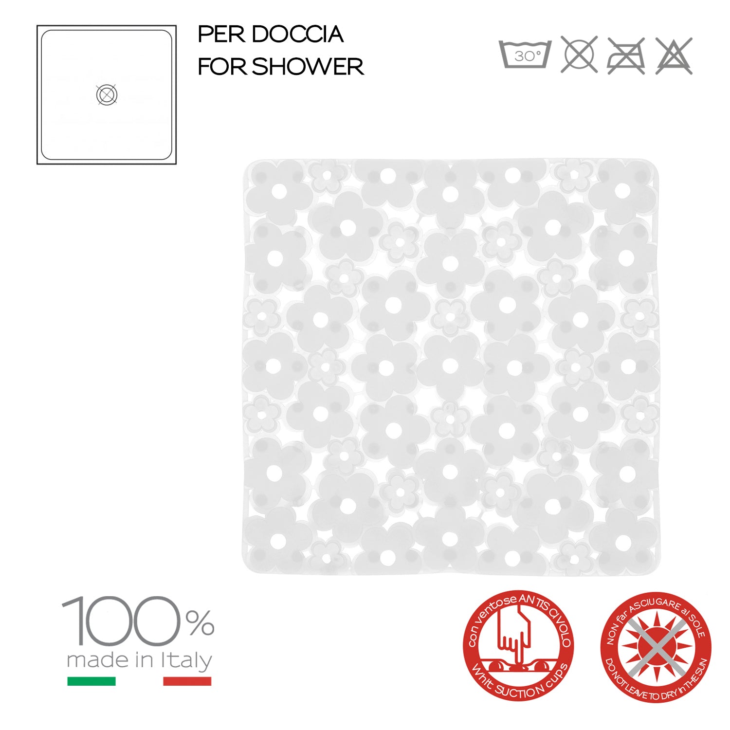 Tappeto antiscivolo doccia 53x53 in PVC modello Margherita di Gedy - Trasparente by CeramicStore | Lo specialista del tuo bagno