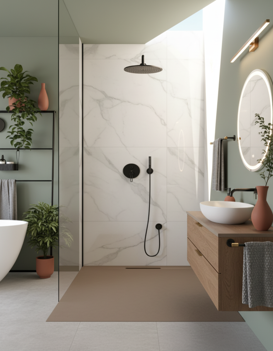 Piatto doccia Lithos 100x100 colore Tortora effetto pietra con scarico laterale nascosto