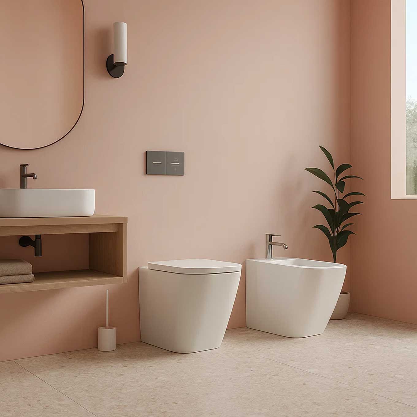 Sanitär ohne Rand wandbündig Domus Falerii F50 Spezial WC, Bidet und Soft-Close-Sitz