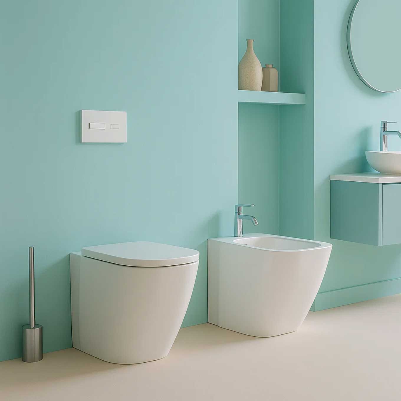 Sanitär ohne Rand wandbündig Domus Falerii F50 Spezial WC, Bidet und Soft-Close-Sitz