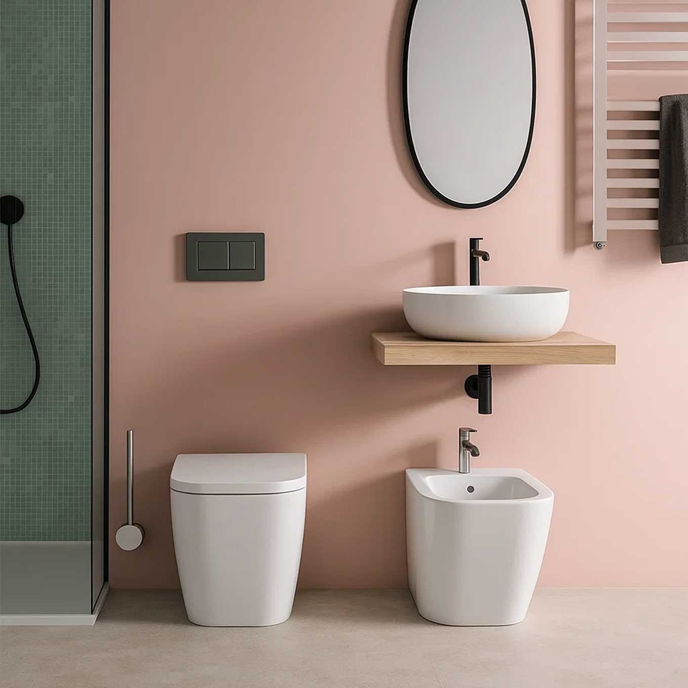 Sanitär ohne Rand wandbündig Domus Falerii F50 Spezial WC, Bidet und Soft-Close-Sitz