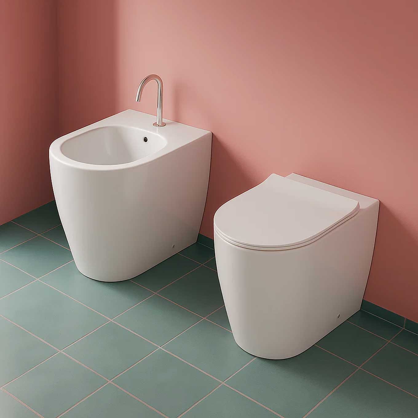 Rimless wall-hung sanitaryware Falerii Foglia Medium WC bidet seat softclose