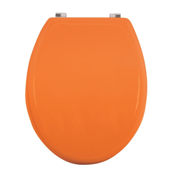 Sedile WC universale modello KLAK realizzato in MDF Arancione e Cerniere in acciaio inox