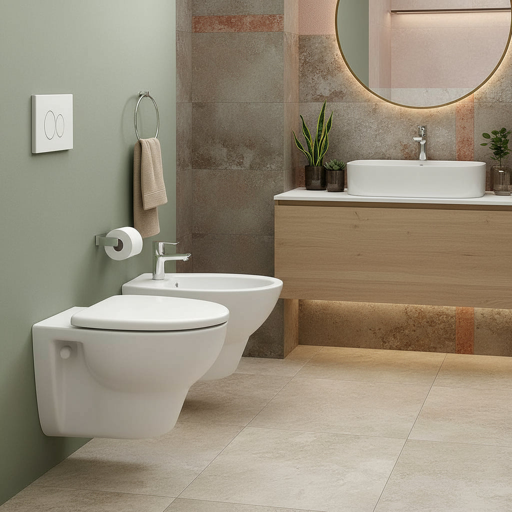 Hängende Sanitärkeramik komplett mit WC, Sitz und Bidet Modell Karla