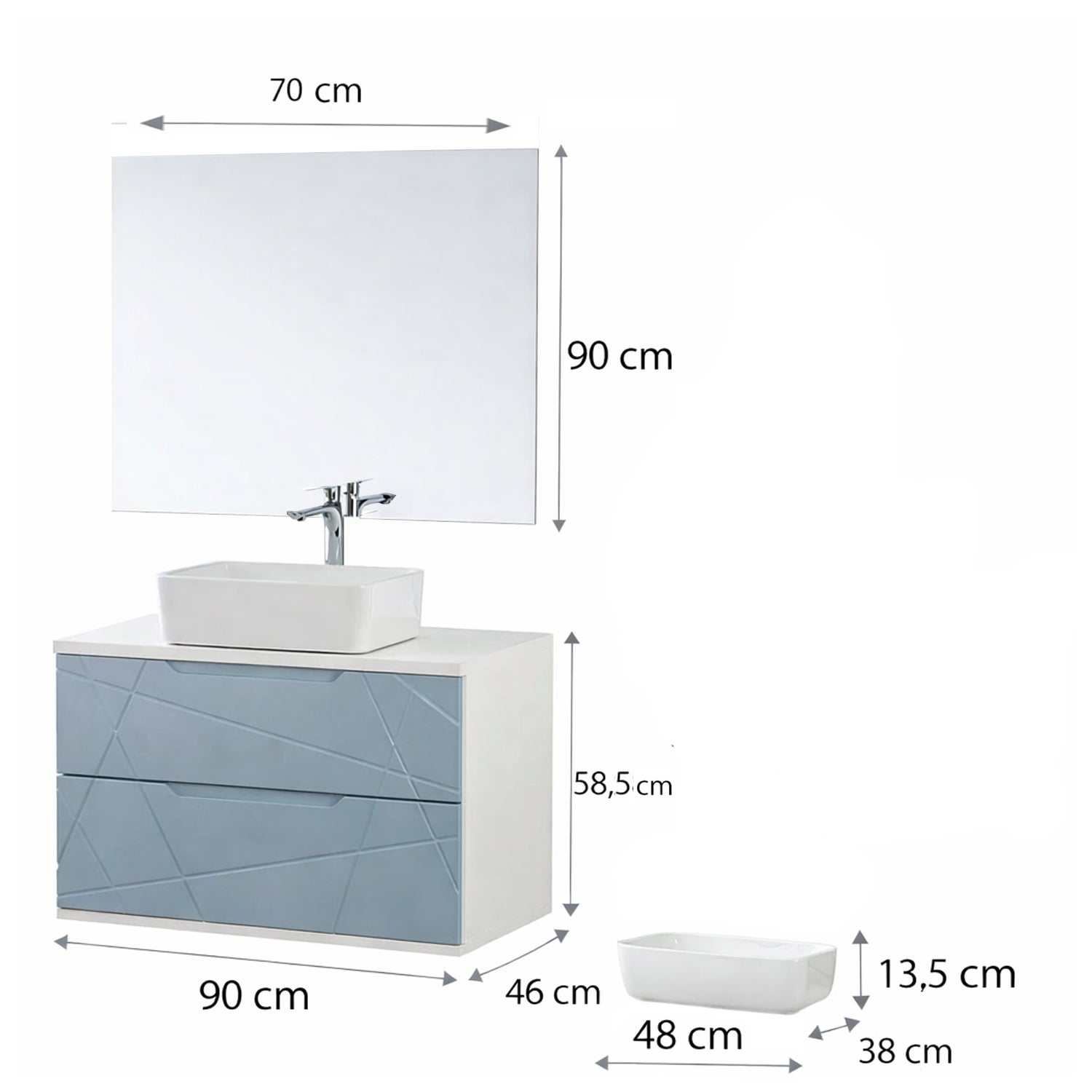Mobile bagno sospeso "Linea" con lavabo e specchio – design moderno