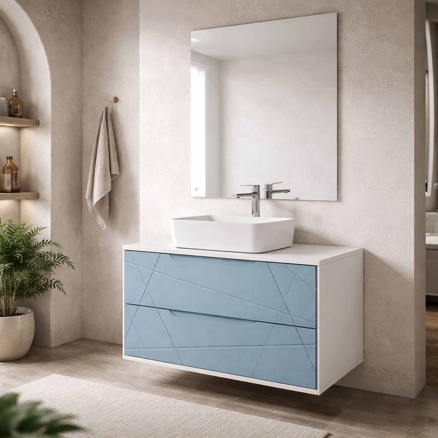 Mobile bagno sospeso "Linea" con lavabo e specchio – design moderno