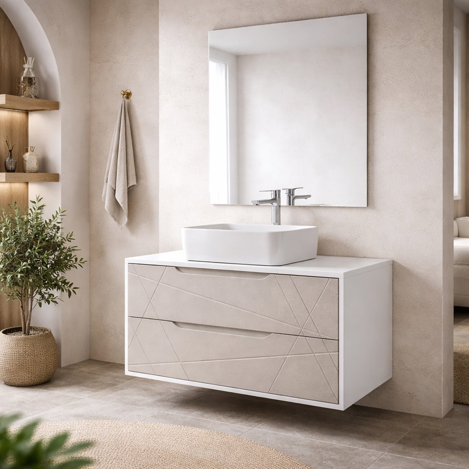Mobile bagno sospeso "Linea" con lavabo e specchio – design moderno