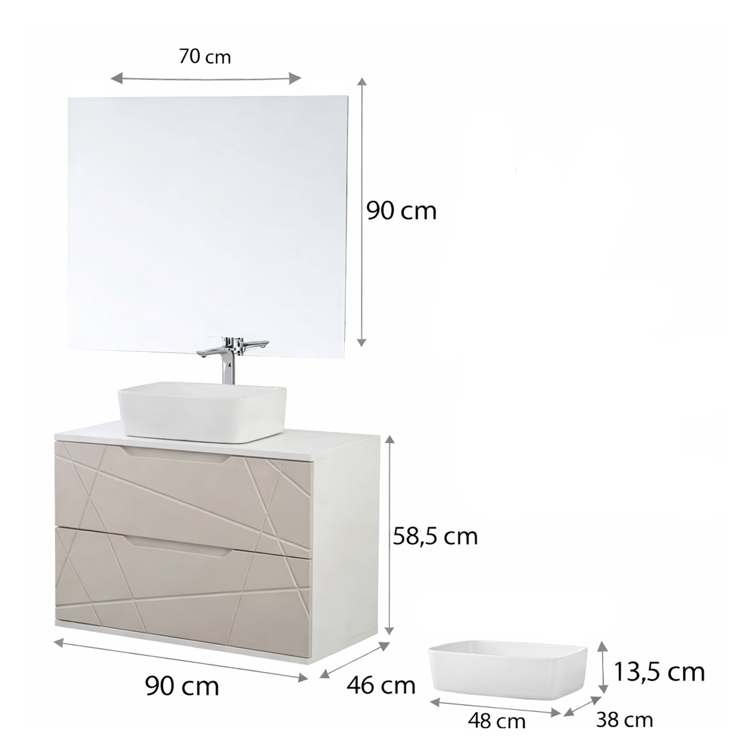 Mobile bagno sospeso "Linea" con lavabo e specchio – design moderno