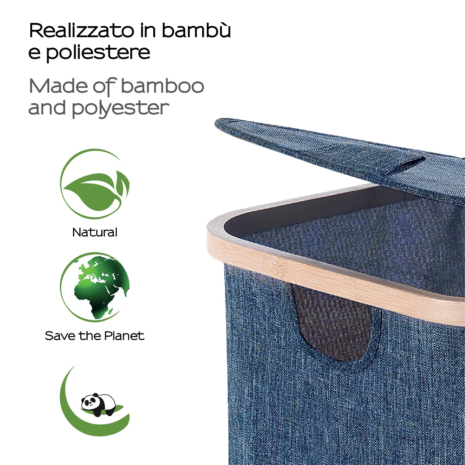 Portabiancheria modello Yoshi 87 litri di colore blu in bambu' e poliestere by CeramicStore | Lo specialista del tuo bagno