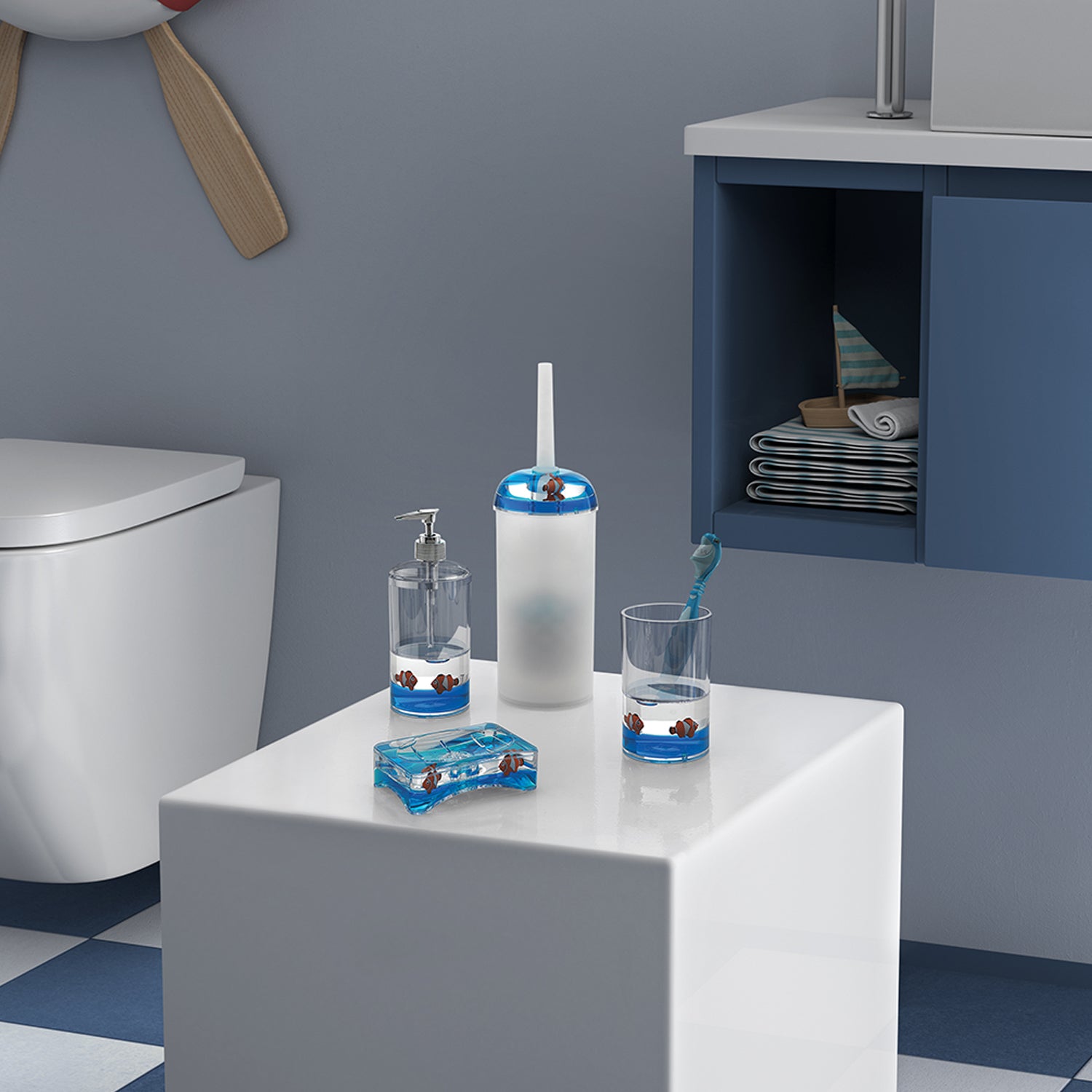 Portasapone da appoggio Gedy serie Pyxis - Bianco/Blu