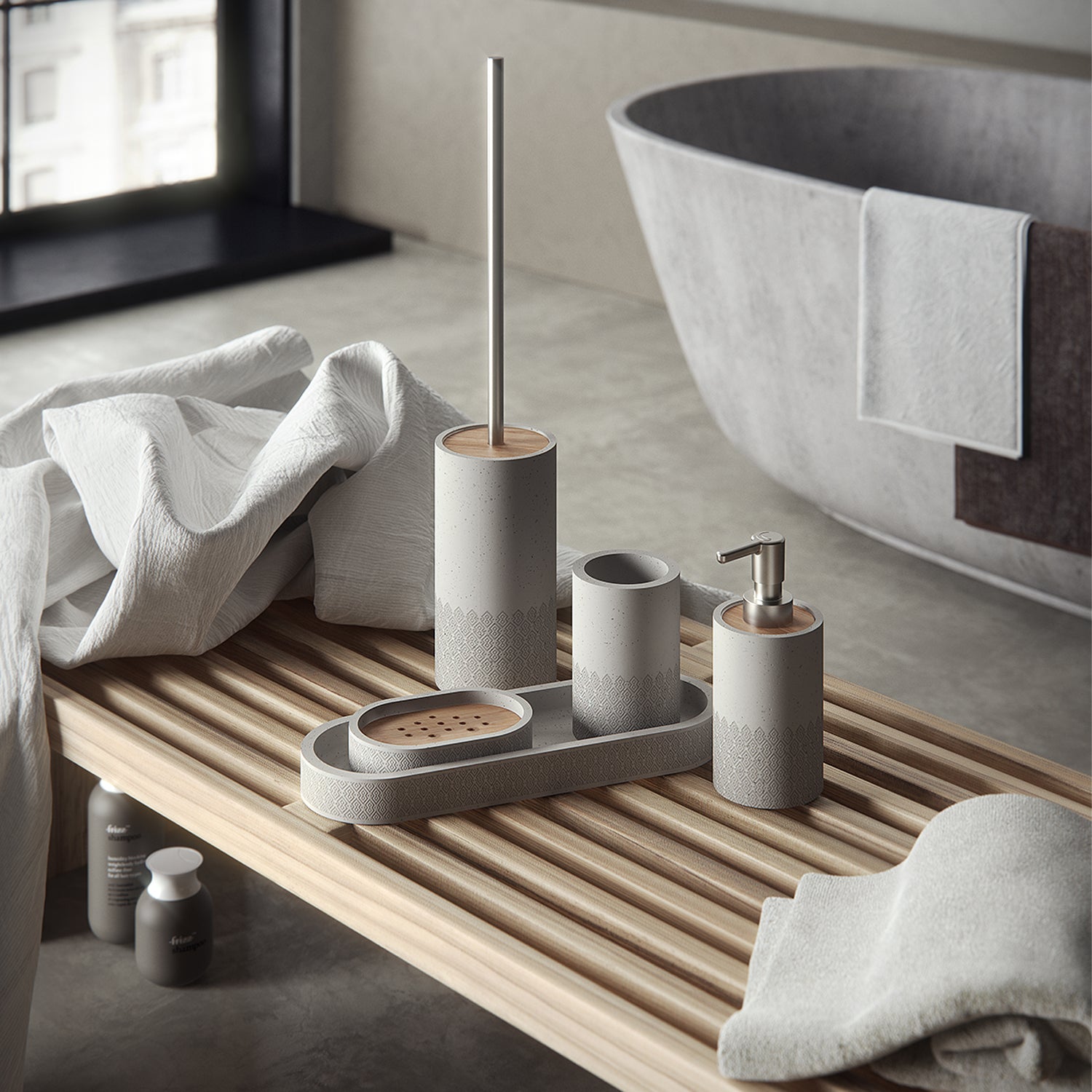 Vassoio Portaoggetti in cemento e bamb๠Gedy serie Afrodite - Grigio by CeramicStore | Lo specialista del tuo bagno