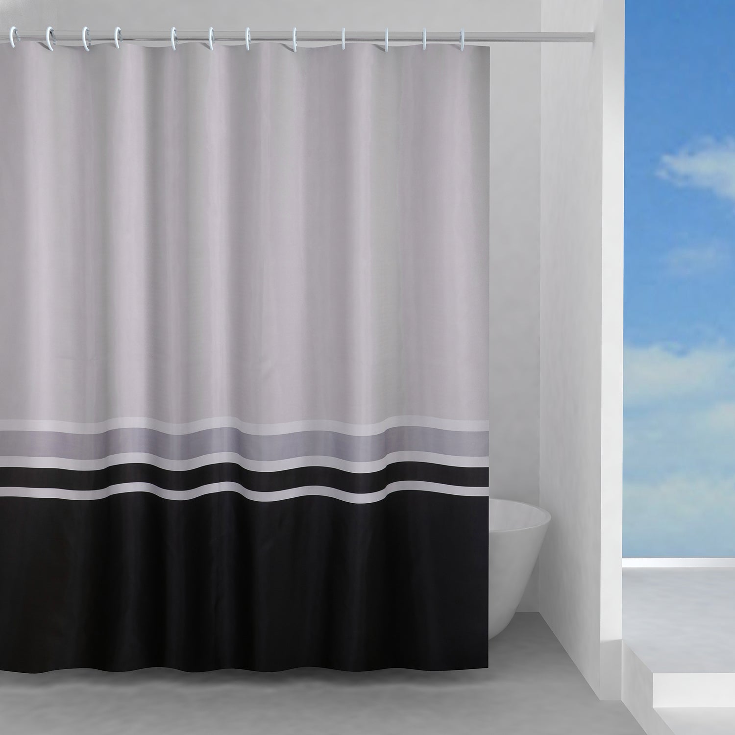 Tenda doccia in tessuto 120x200 cm modello Elegance di Gedy - Bianco/Grigio/Nero by CeramicStore | Lo specialista del tuo bagno
