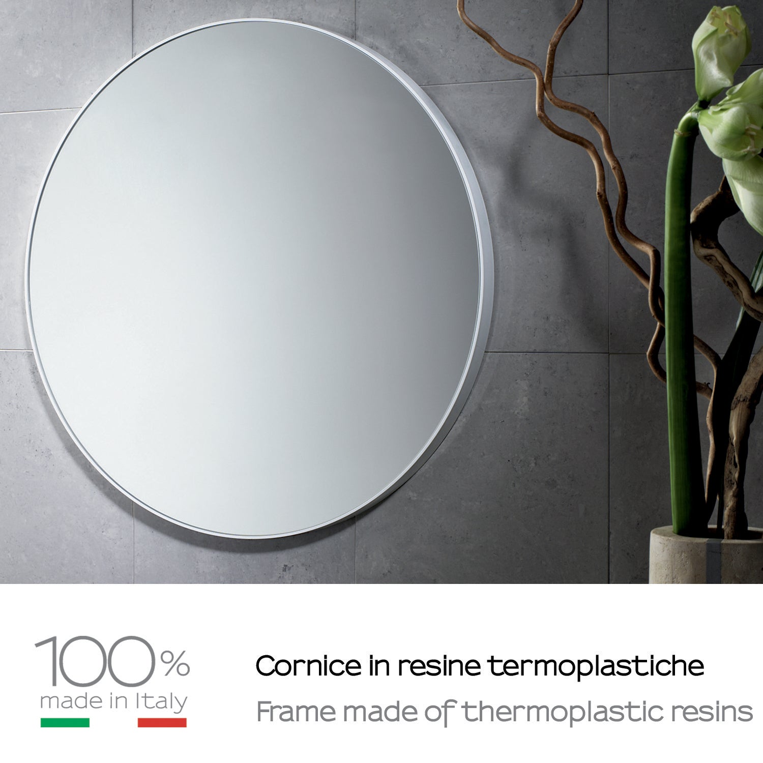 Specchio diametro 60 cm di Gedy con cornice in resine termoplastiche - Bianco by CeramicStore | Lo specialista del tuo bagno
