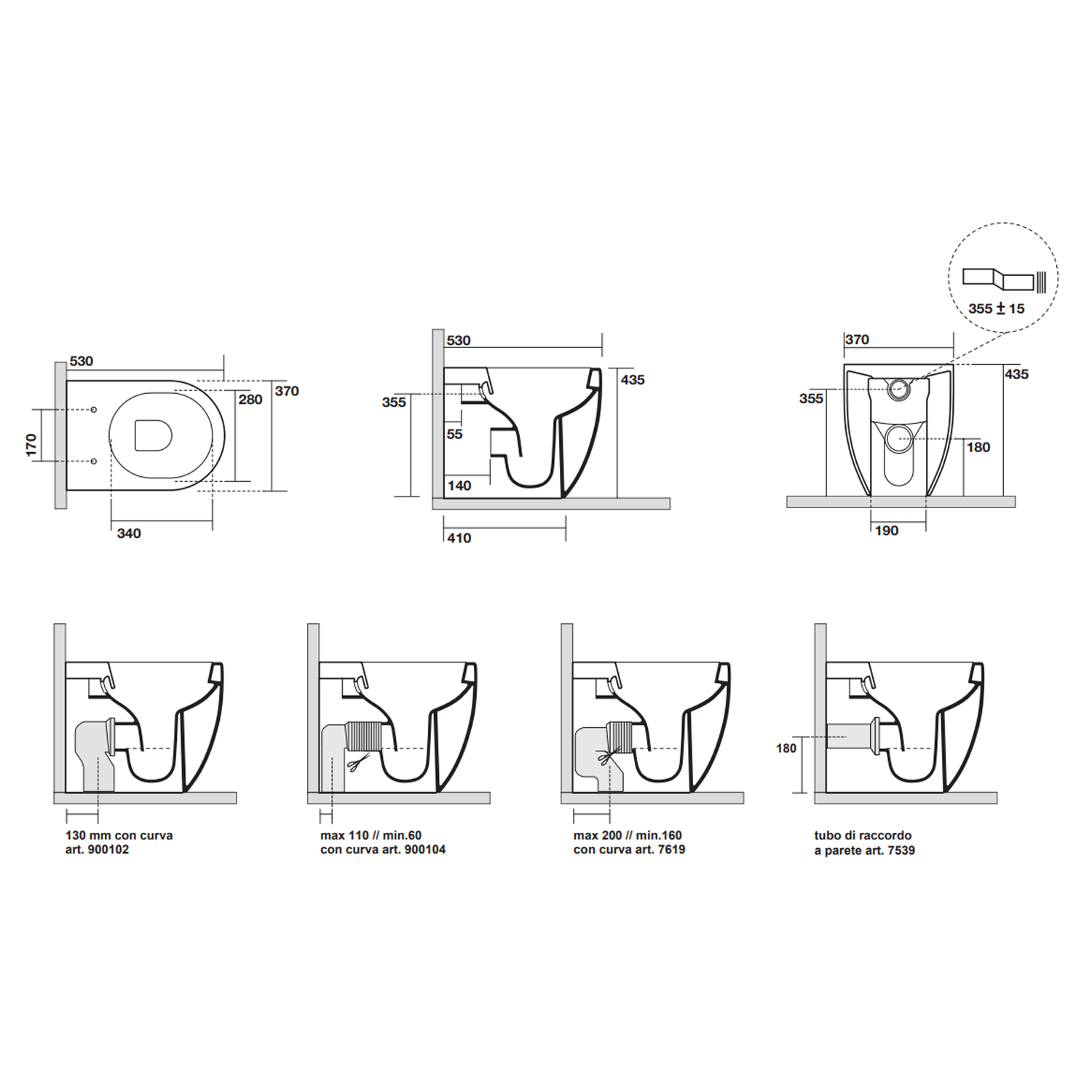 Wandhängende Sanitärkeramik ohne Flansch 53x37 cm Kollektion Flo Kerasan mit Soft-Close-Sitz