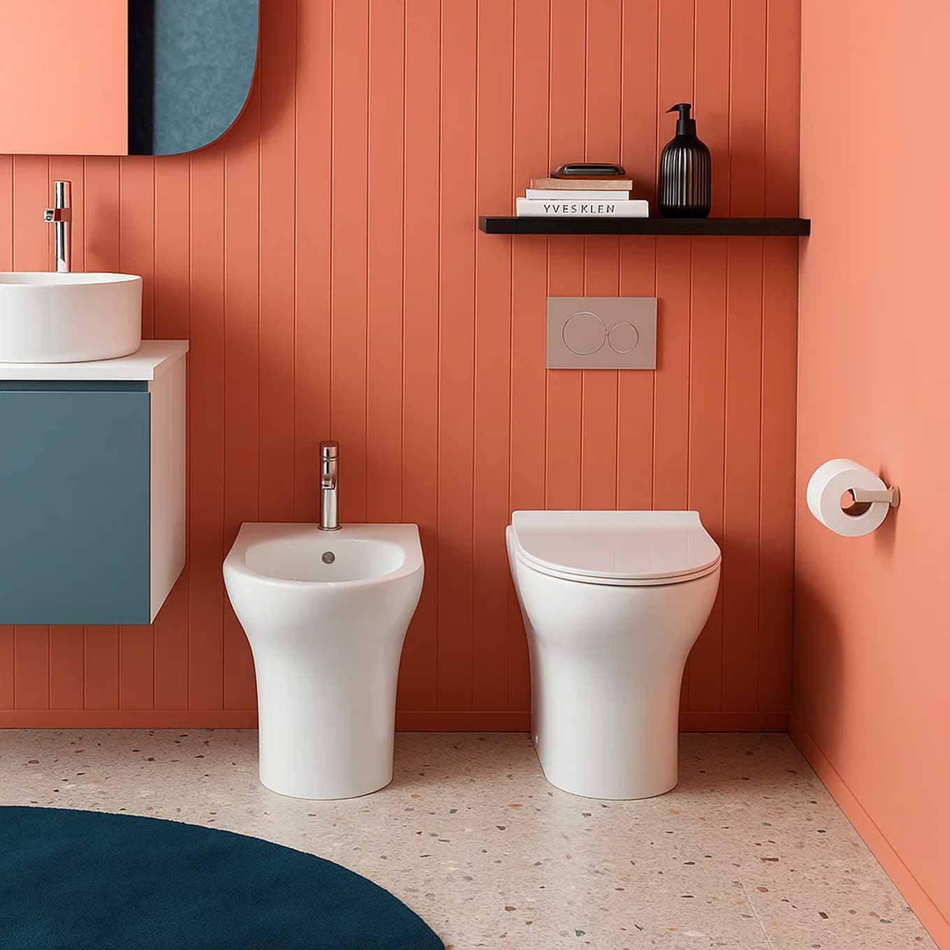 Paire de sanitaires suspendus WC rimless bidet et abattant modèle Liz de Althea cm 50x36