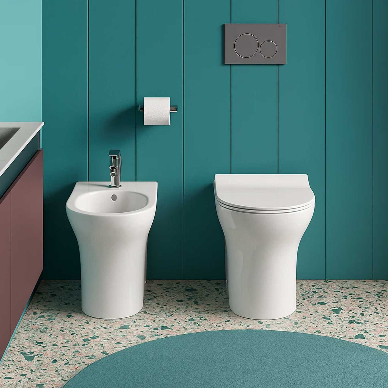 Paire de sanitaires suspendus WC rimless bidet et abattant modèle Liz de Althea cm 50x36