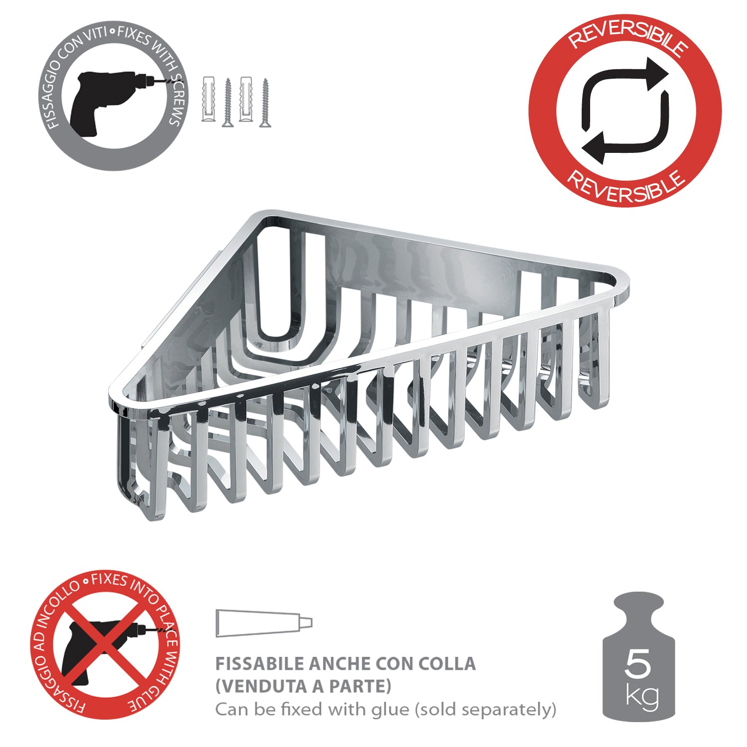Portaoggetti doccia angolare modello Tiberio di Gedy - Cromato by CeramicStore | Lo specialista del tuo bagno