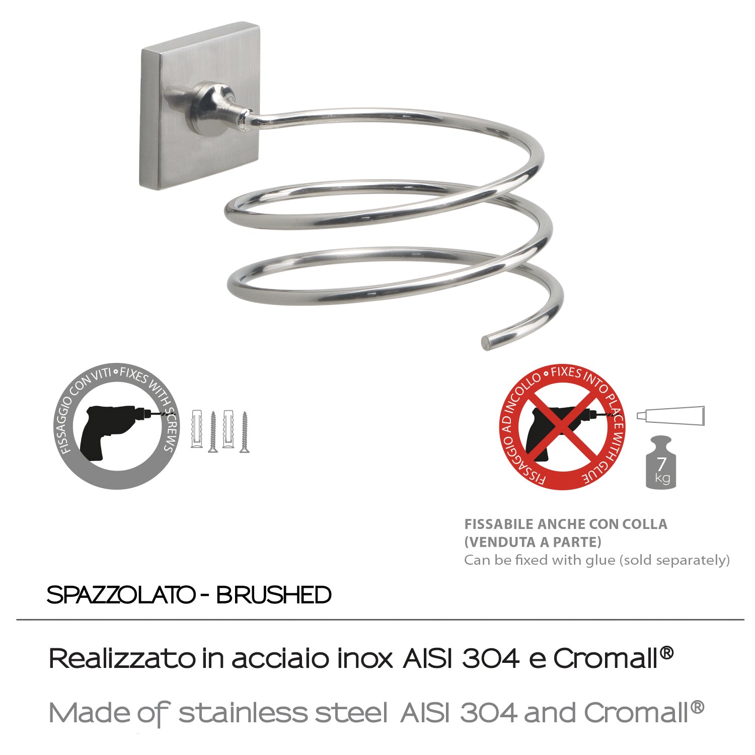 Gedy Porta Phon A Muro Fuji - Finitura Spazzolato Cromall by CeramicStore | Lo specialista del tuo bagno