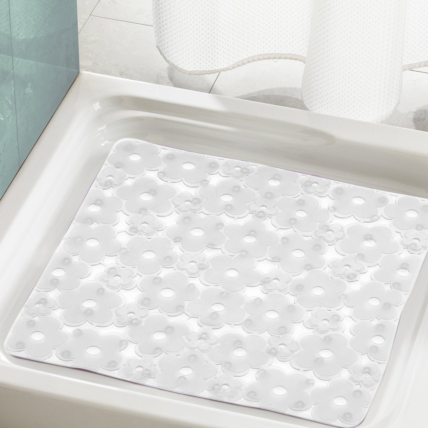 Tappeto antiscivolo doccia 53x53 in PVC modello Margherita di Gedy - Trasparente by CeramicStore | Lo specialista del tuo bagno