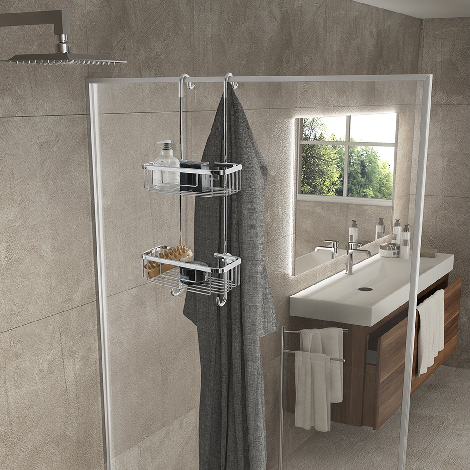 Portaoggetti appendibile a 2 ripiani in ottone modello Haiti di Gedy - Cromato by CeramicStore | Lo specialista del tuo bagno