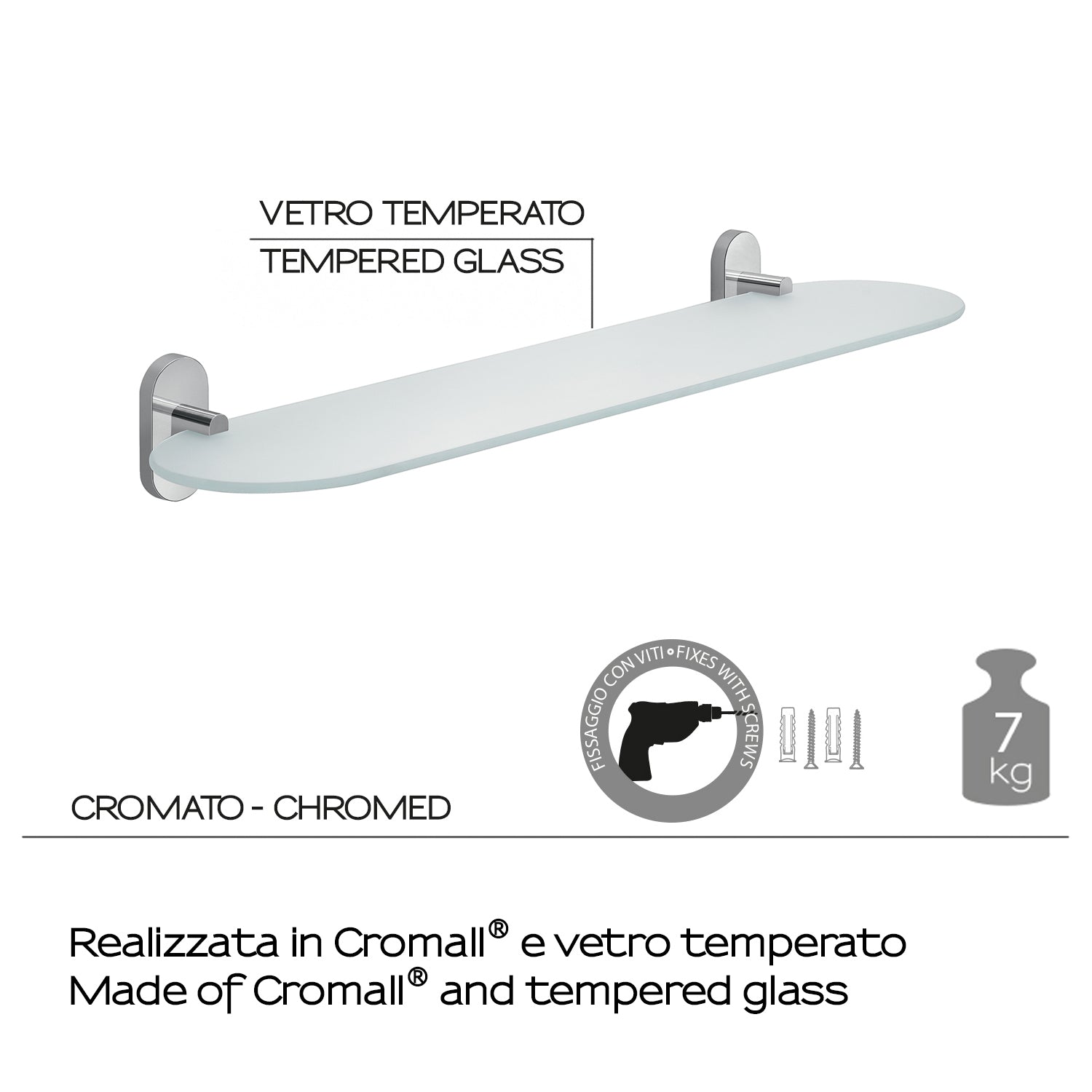 Mensola 60 cm in vetro temperato Gedy serie Febo - Cromato