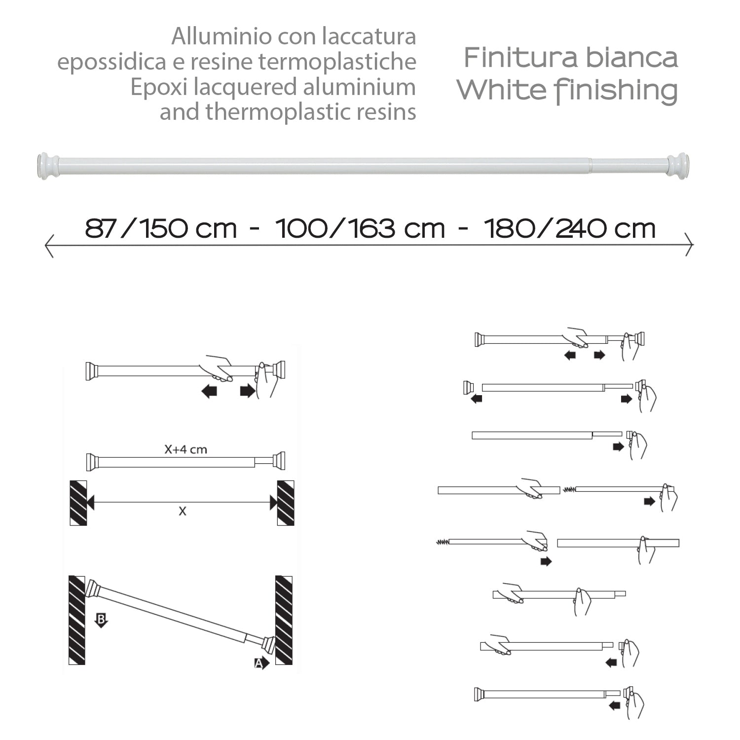Asta doccia estensibile in alluminio 105/240 cm di Gedy - Bianco by CeramicStore | Lo specialista del tuo bagno