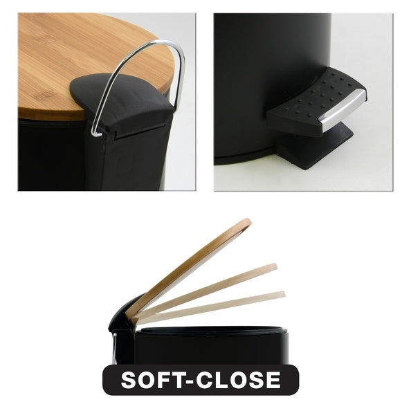 Pattumiera a pedale Acciaio e Bamb๠ADONIS da tre litri verniciato Nero con chiusura soft close by CeramicStore | Lo specialista del tuo bagno