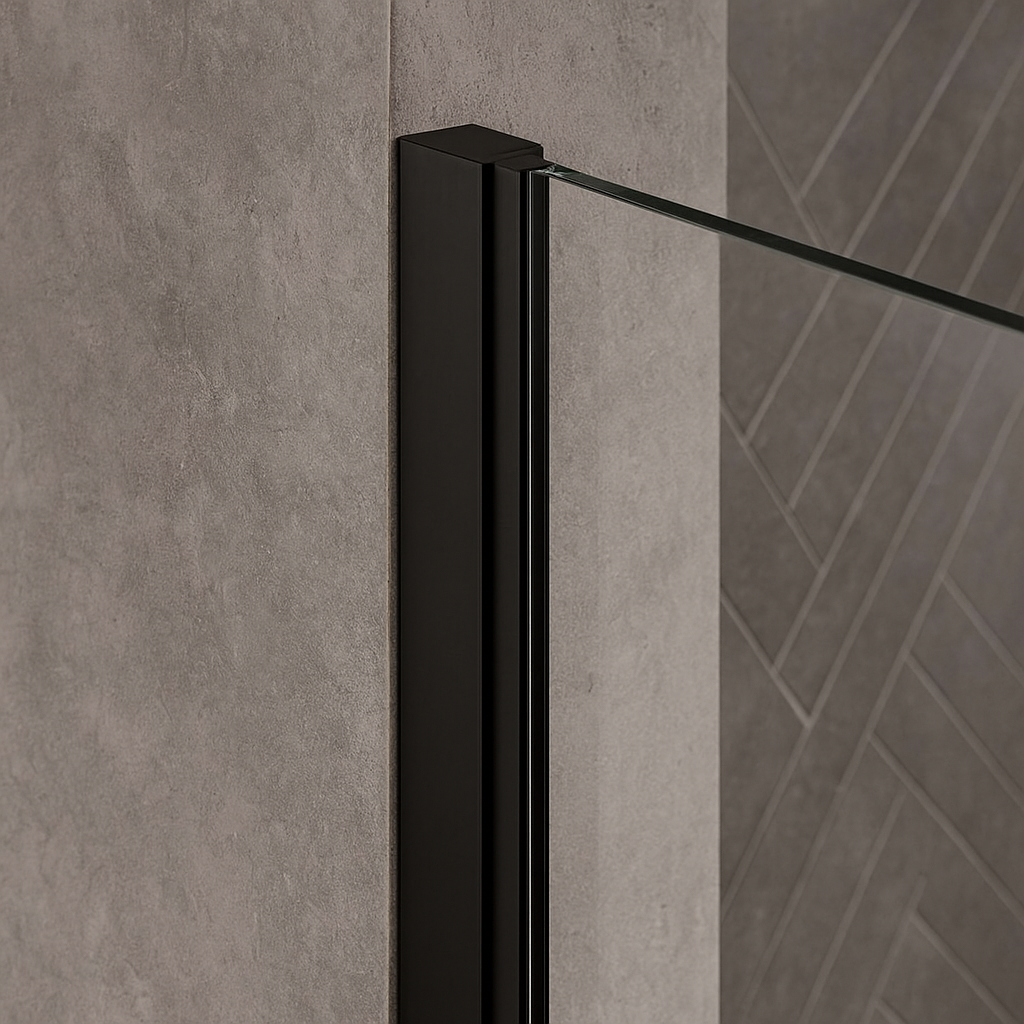 Porte de douche sur mesure Ouverture à battant de 10 à 40 cm en verre transparent et profil noir