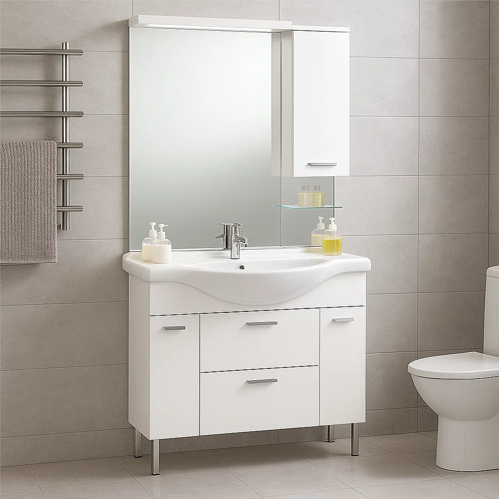 Mobile bagno "Cute" in truciolare idrorepellente Colore bianco pino spazzolato