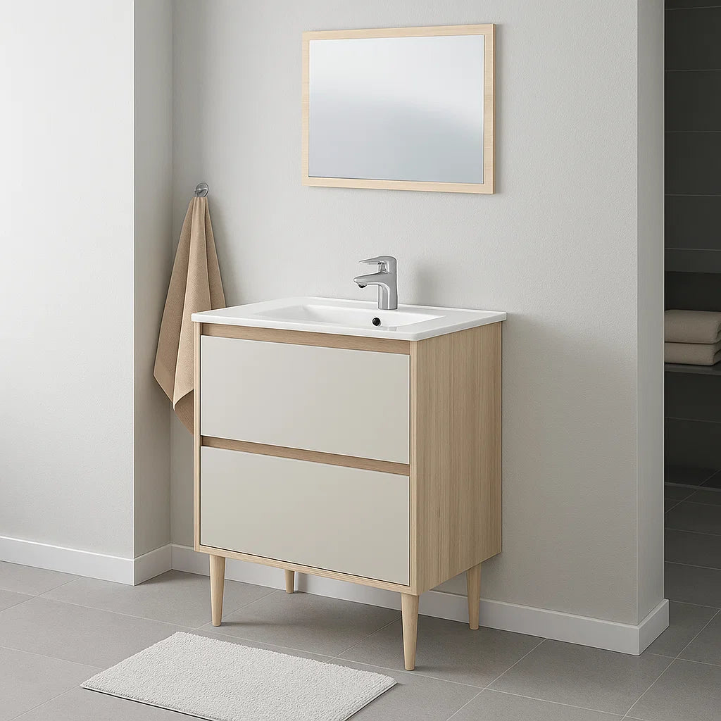 Mobile bagno con specchiera e lavabo Cubi&Co modello Venezia - Rovere Bianco