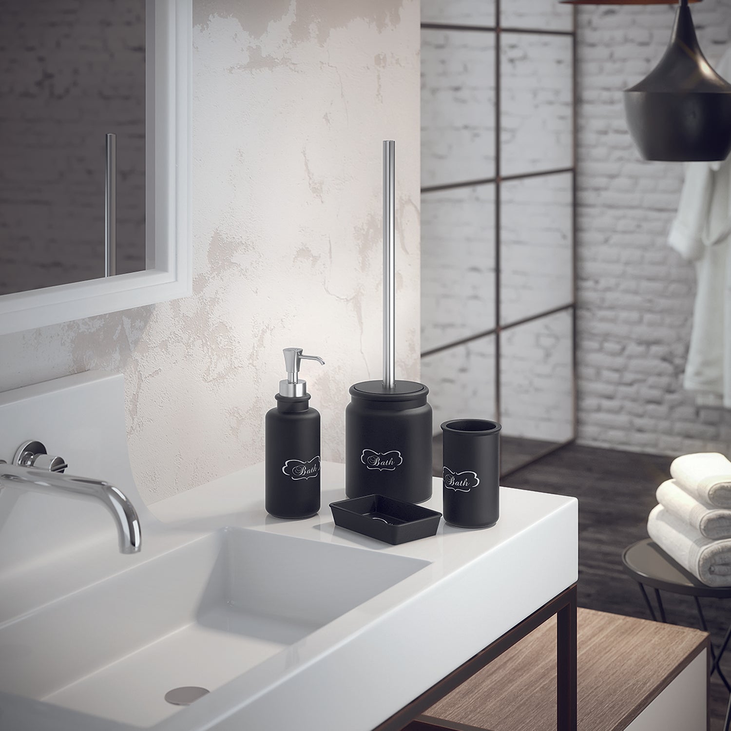 Scopino wc in ceramica con ciuffo in setole Gedy serie Chantal - Nero Matt by CeramicStore | Lo specialista del tuo bagno