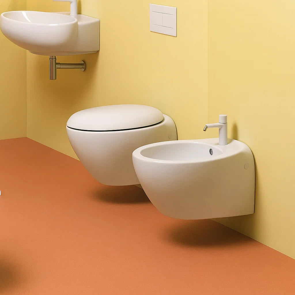 Wall-Hung Sanitary Set Clas+ 05 Azzurra Ceramica 56 cm WC & Bidet with Modern Design