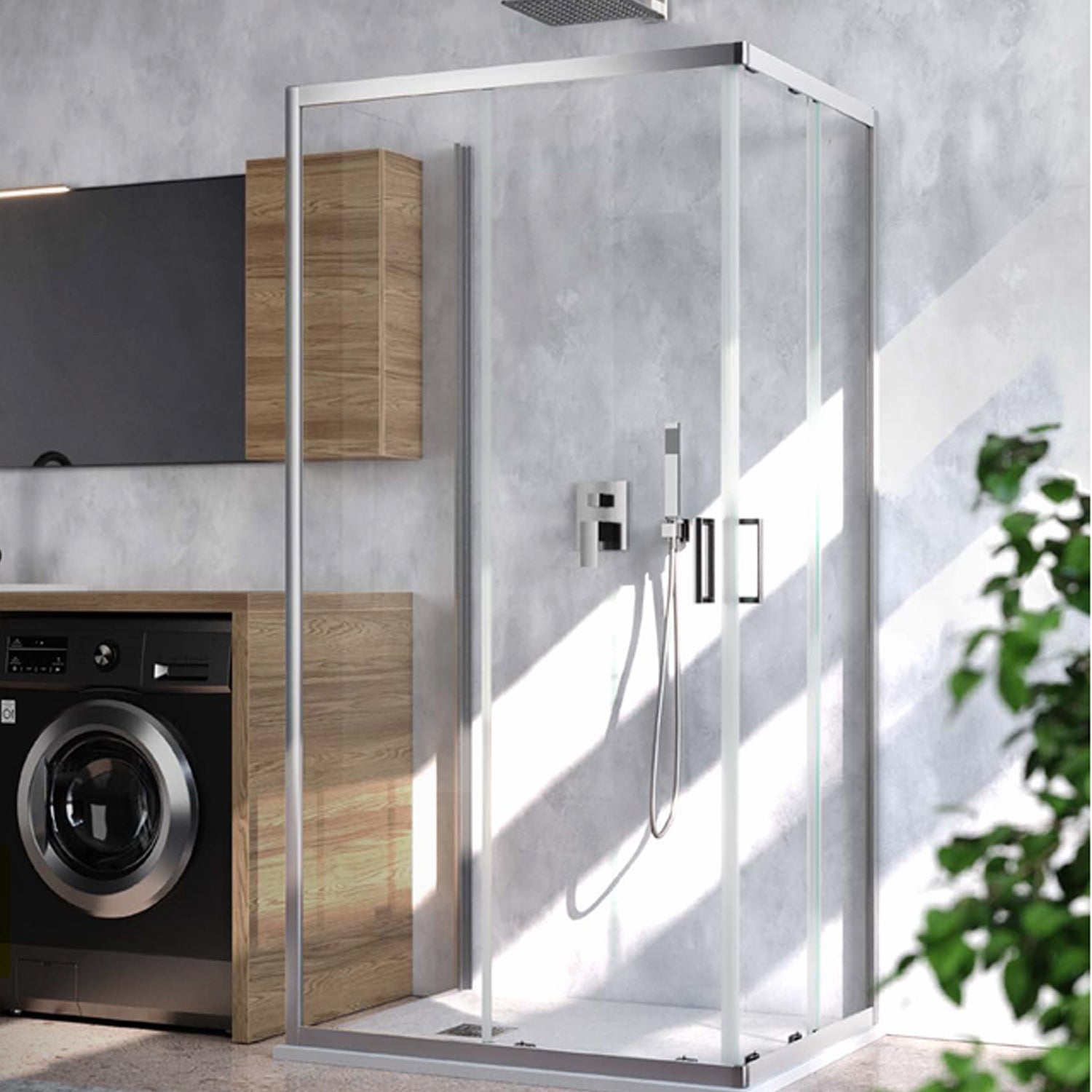 Corner shower enclosure Loop 100x100 in aluminum and Smart Clean anti-limescale glass