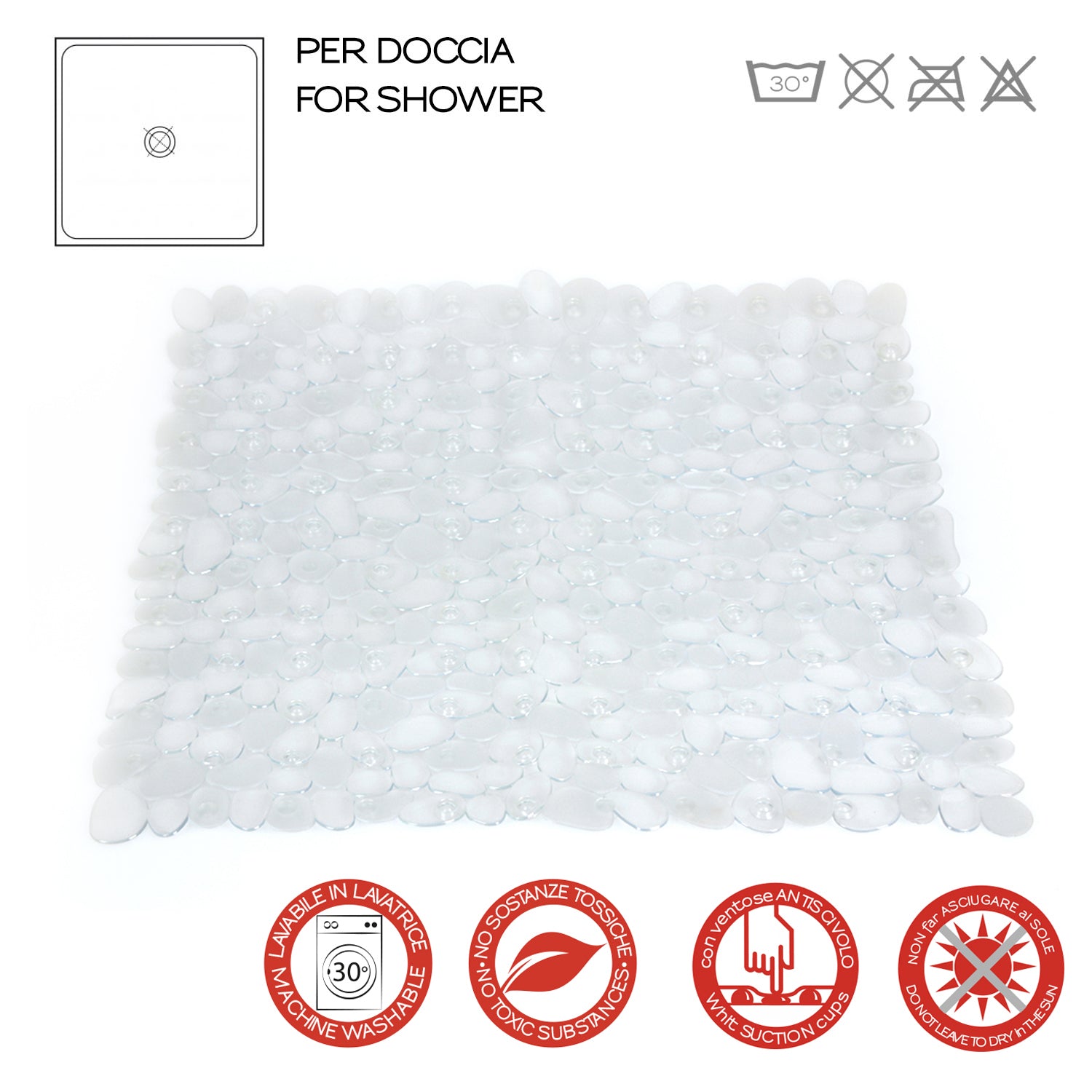 Tappeto antiscivolo doccia 54x54 modello River di Gedy - Trasparente by CeramicStore | Lo specialista del tuo bagno