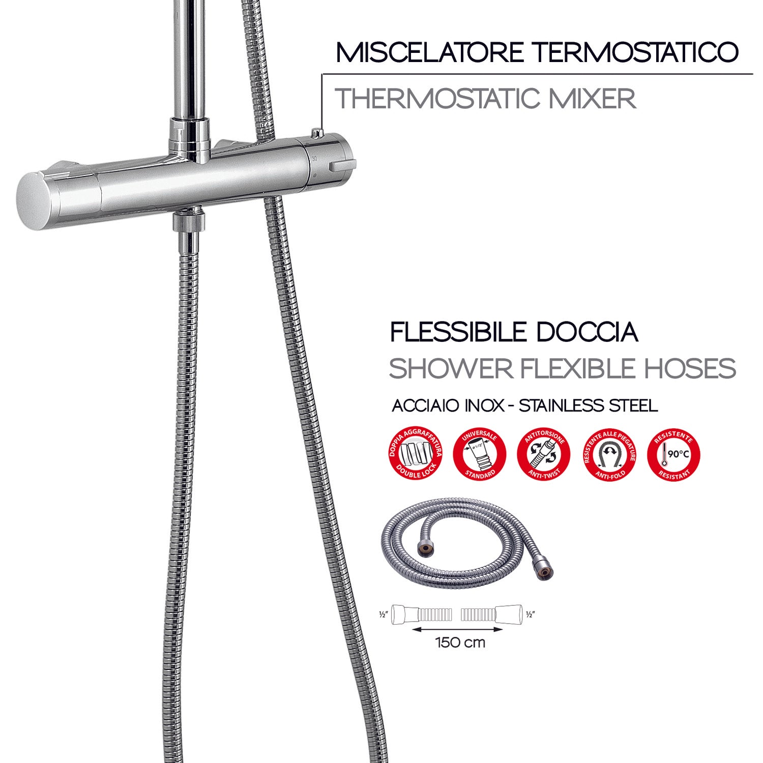 Colonna doccia termostatica con soffione tondo e doccetta 1 getto modello Star Mix 00 di Gedy - Cromato by CeramicStore | Lo specialista del tuo bagno